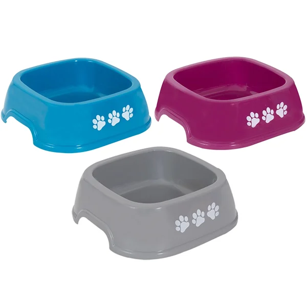 World Of Pets Square Plastic Pawprint Pet Bowl 750ml 3 Assorted Colours