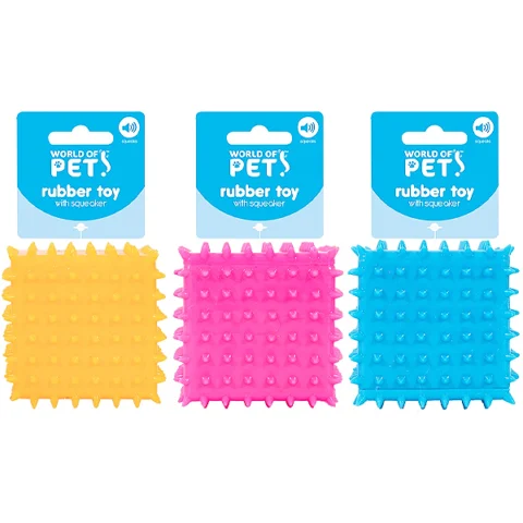 World Of Pets Squeaky Rubber Cube Dog Toy 6cm Assorted Colours