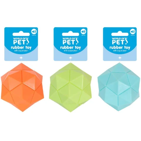 World Of Pets Squeaky Rubber Geo Ball Dog Toy 7cm Assorted Colours