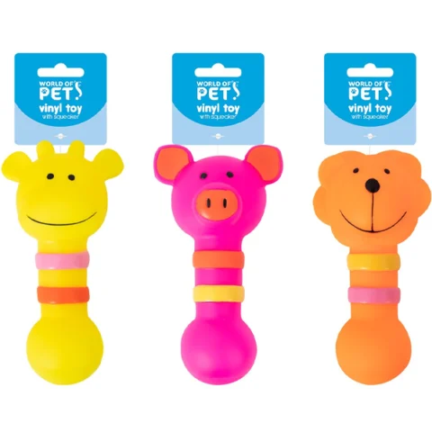 World Of Pets Squeaky Vinyl Animal Baton Dog Toys 13.5cm Assorted