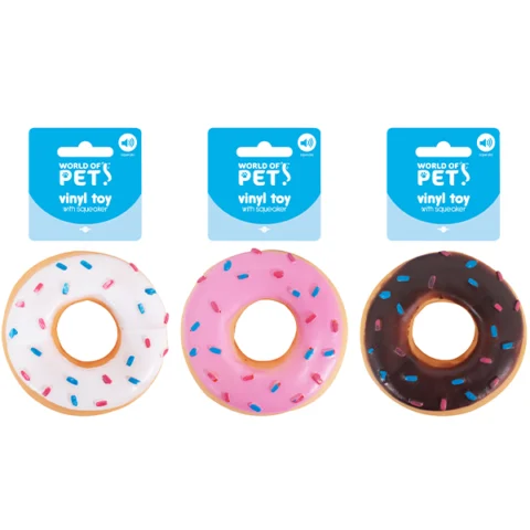 World Of Pets Squeaky Vinyl Donut Dog Toy 9cm Assorted Colours
