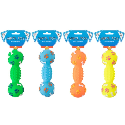 World Of Pets Squeaky Vinyl Dumbbell Dog Toy 15cm Assorted Colours