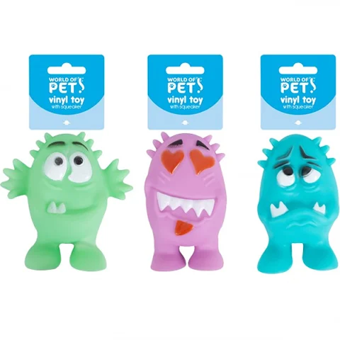World of Pets Squeaky Vinyl Monsters Dog Toys Assorted Colours