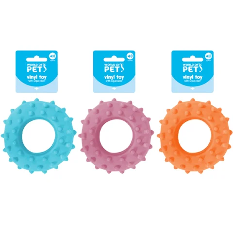 World Of Pets Squeaky Vinyl Spiky Ring Toy 12.5cm Assorted Colours