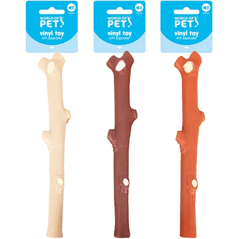 World Of Pets Squeaky Vinyl Stick Dog Toy 30cm Assorted Colours