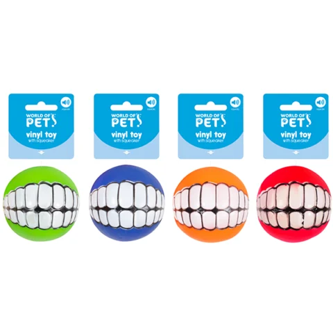 World Of Pets Vinyl Squeaky Smile Ball Dog Toy Assorted Colours