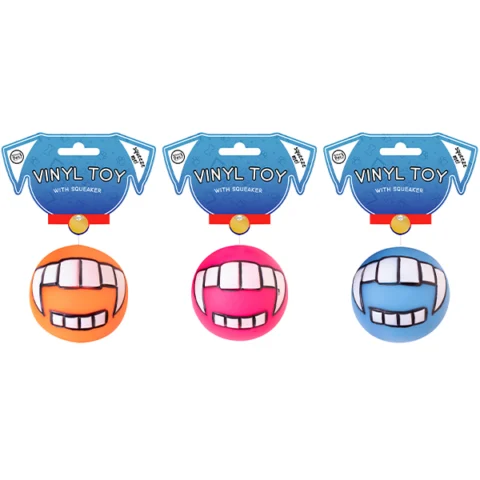 World Of Pets Vinyl Squeaky Teeth Dog Ball Toy Assorted Colours
