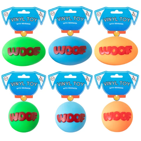 World Of Pets Vinyl Squeaky Woof Ball Dog Toy Assorted