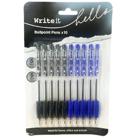 Write It Assorted Colour Retractable Ballpoint Pens 10 Pack
